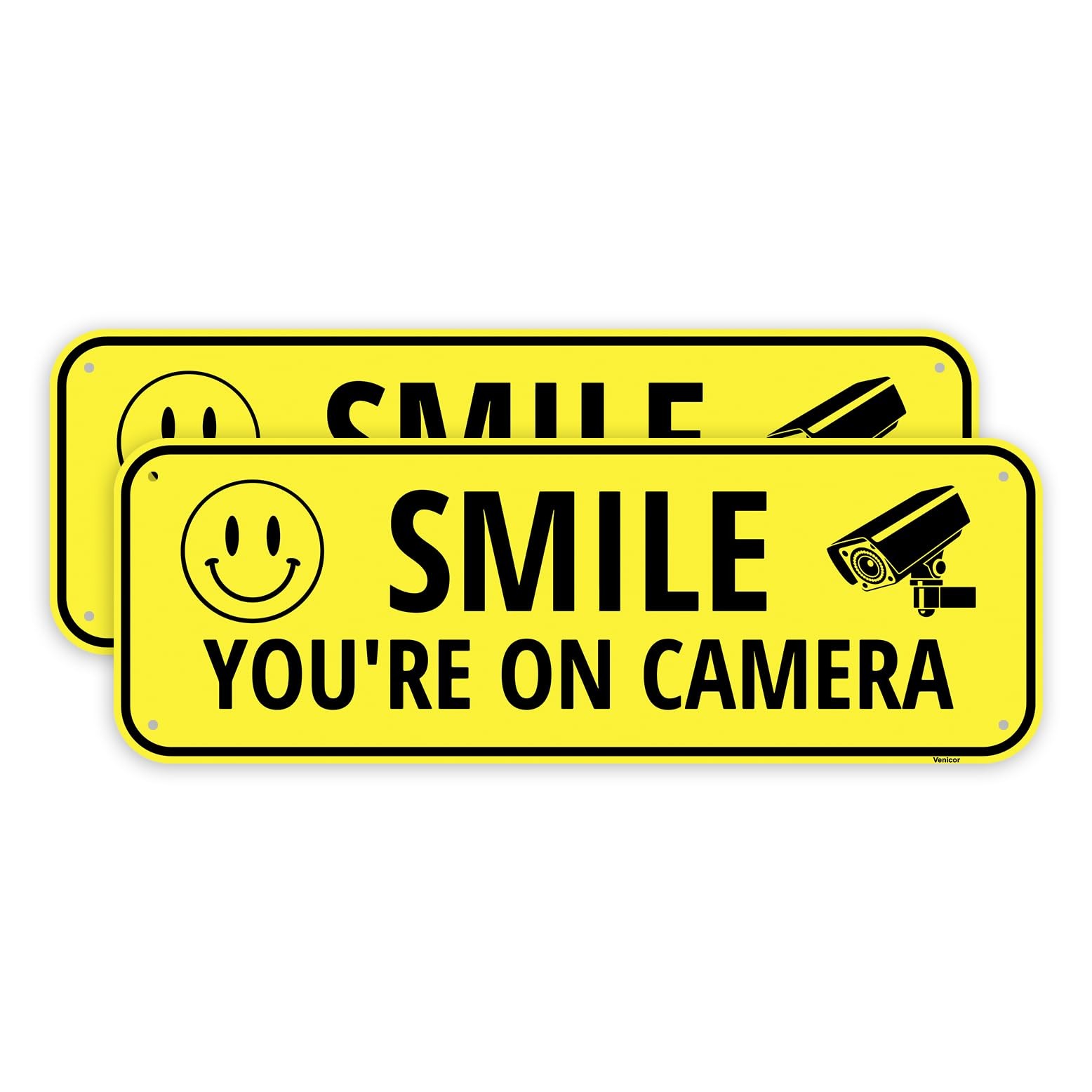 2PC Smile Your On Camera Sign, 10 x 3.5 Inches – Aluminum – Security Youre On…