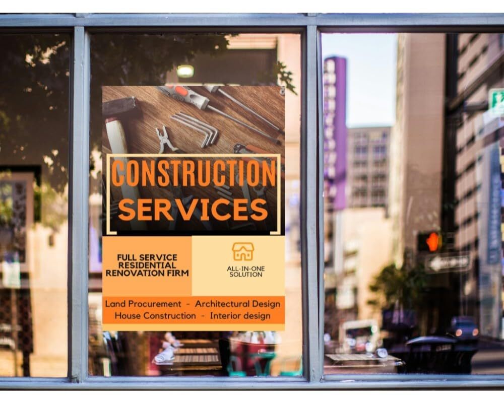 Construction Services | Full Color Window Display Signs | 18″W x 24″H