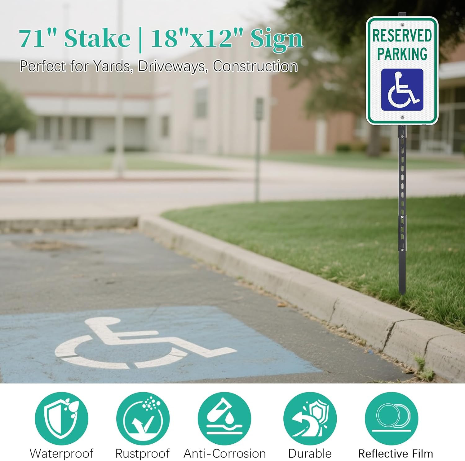 2 Pack Reflective Handicap Parking Sign with 6Ft Stake – Durable & Weatherproof