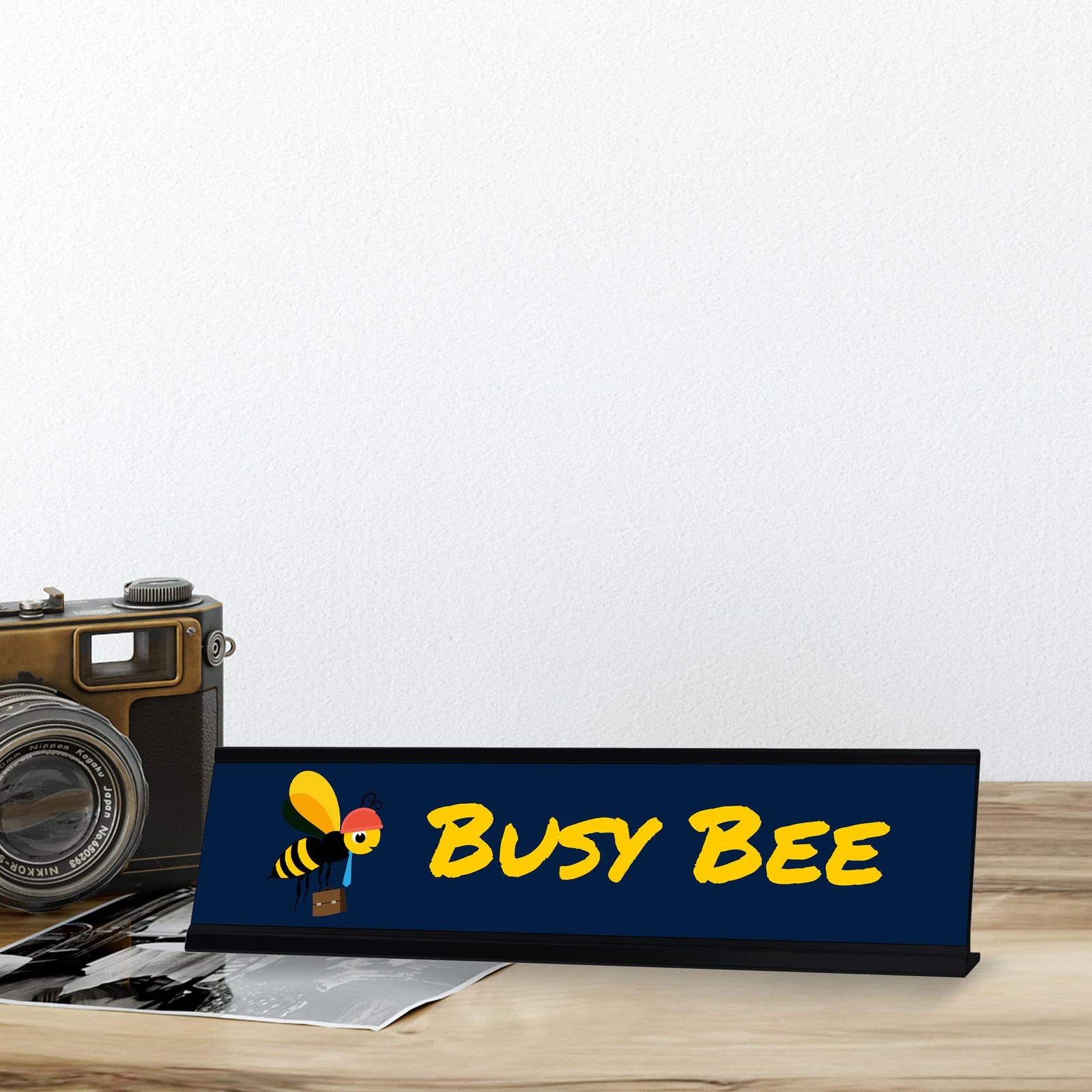 Busy Bee, Blue Black Frame, Desk Sign (2×8“)