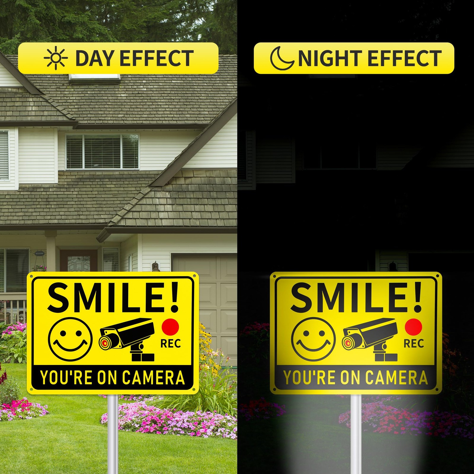 2 Pack Smile You’re on Camera Signs – Video Surveillance Signs Outdoor, 10″x7…