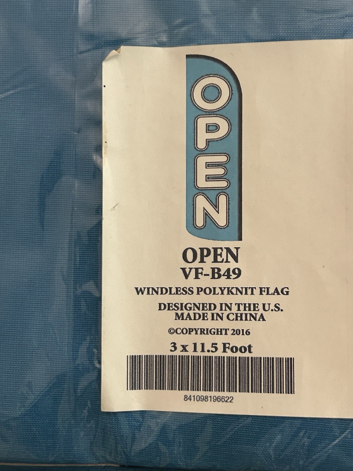Open – Windless Swooper Feather Flag Banner Sign 3 x 11.5 Blue White Letters New