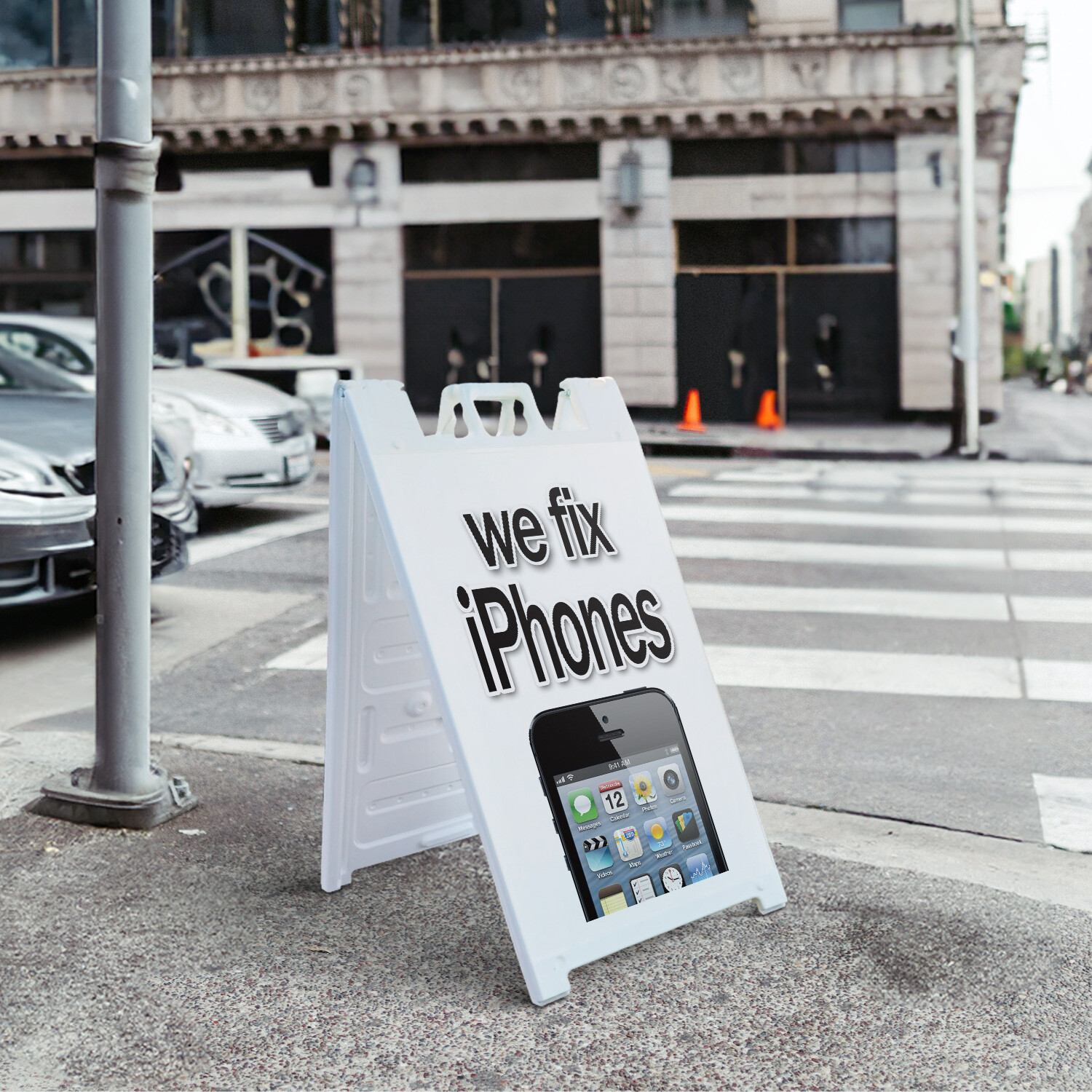 A-frame Sidewalk We Fix Iphones 24″ x 36″ Double Sided A-Frame Sidewalk Sign