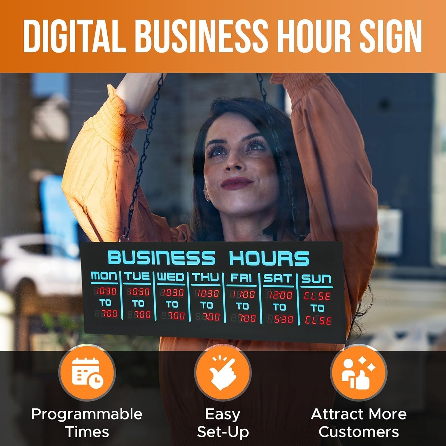 Digital Business Hours Sign by ELEMENT LUX – Electronic Programmable Hours of Op