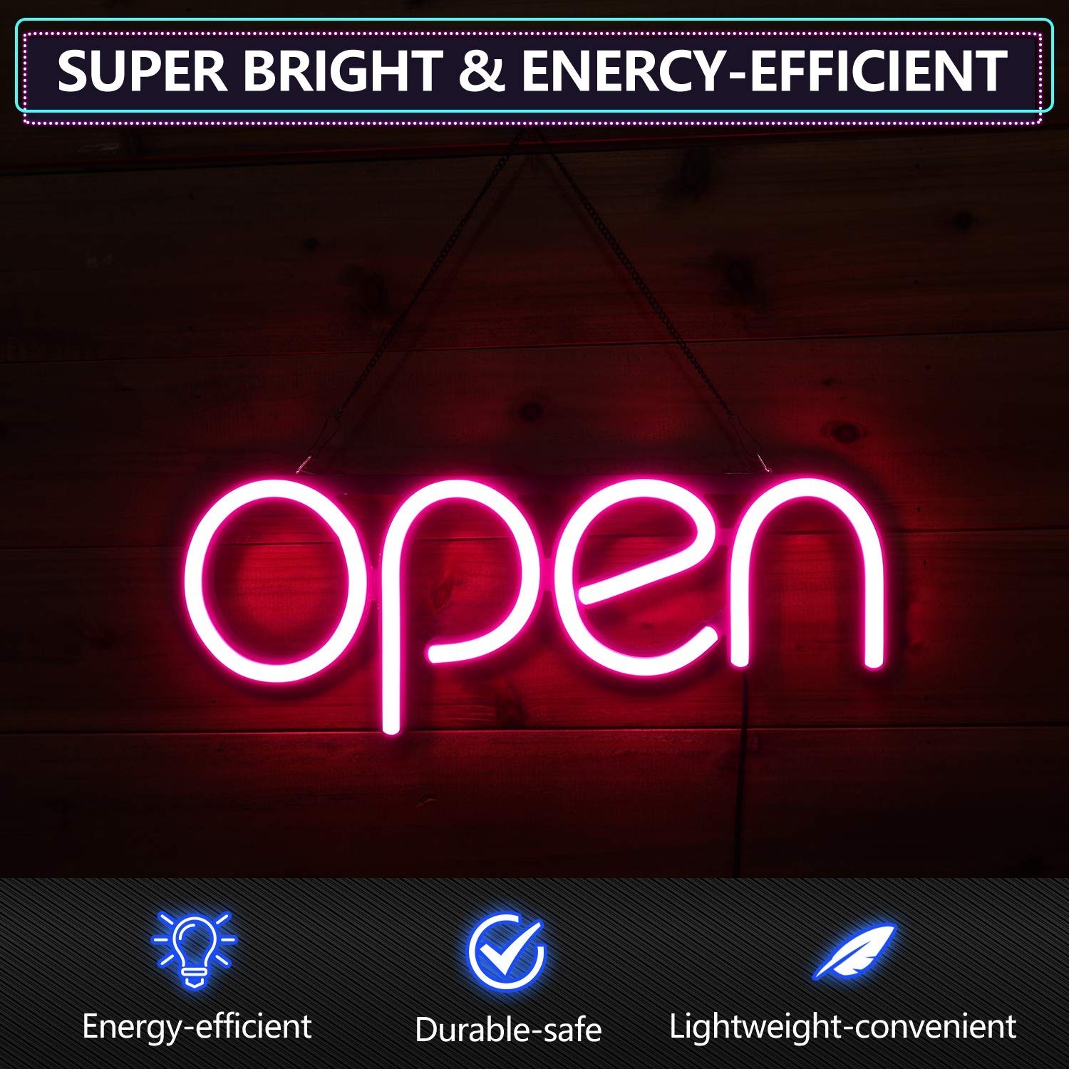 LED Open Sign,16×6 inch Open Signs for Business Window,With multiple flashing…