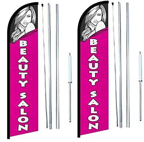 Beauty Salon Banner Flags Pack of 2 | 11.5ft x 2.5ft Outdoor Advertising Flag…