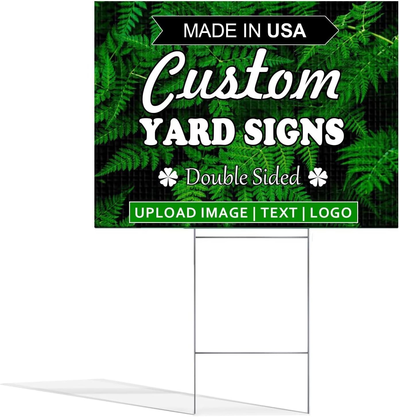 Custom yard signs 12×9 18×12 24×18 36×24 double-sided Rust-proof H-stake incl…