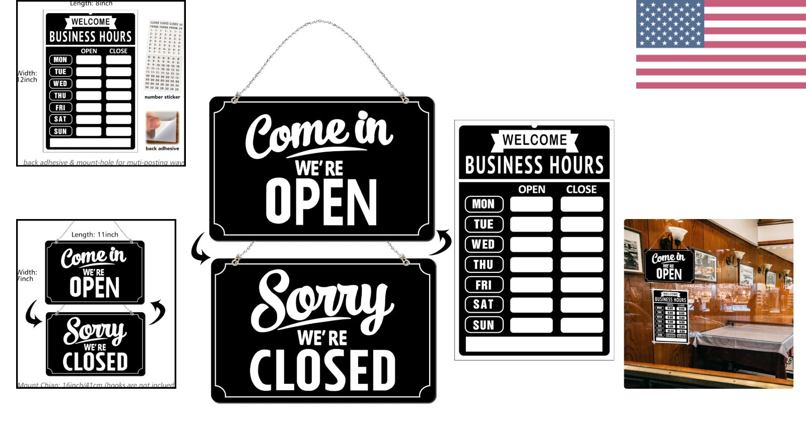 Open Closed Signs Business Hours Sign Set for Window Door Open Signs for Busi…