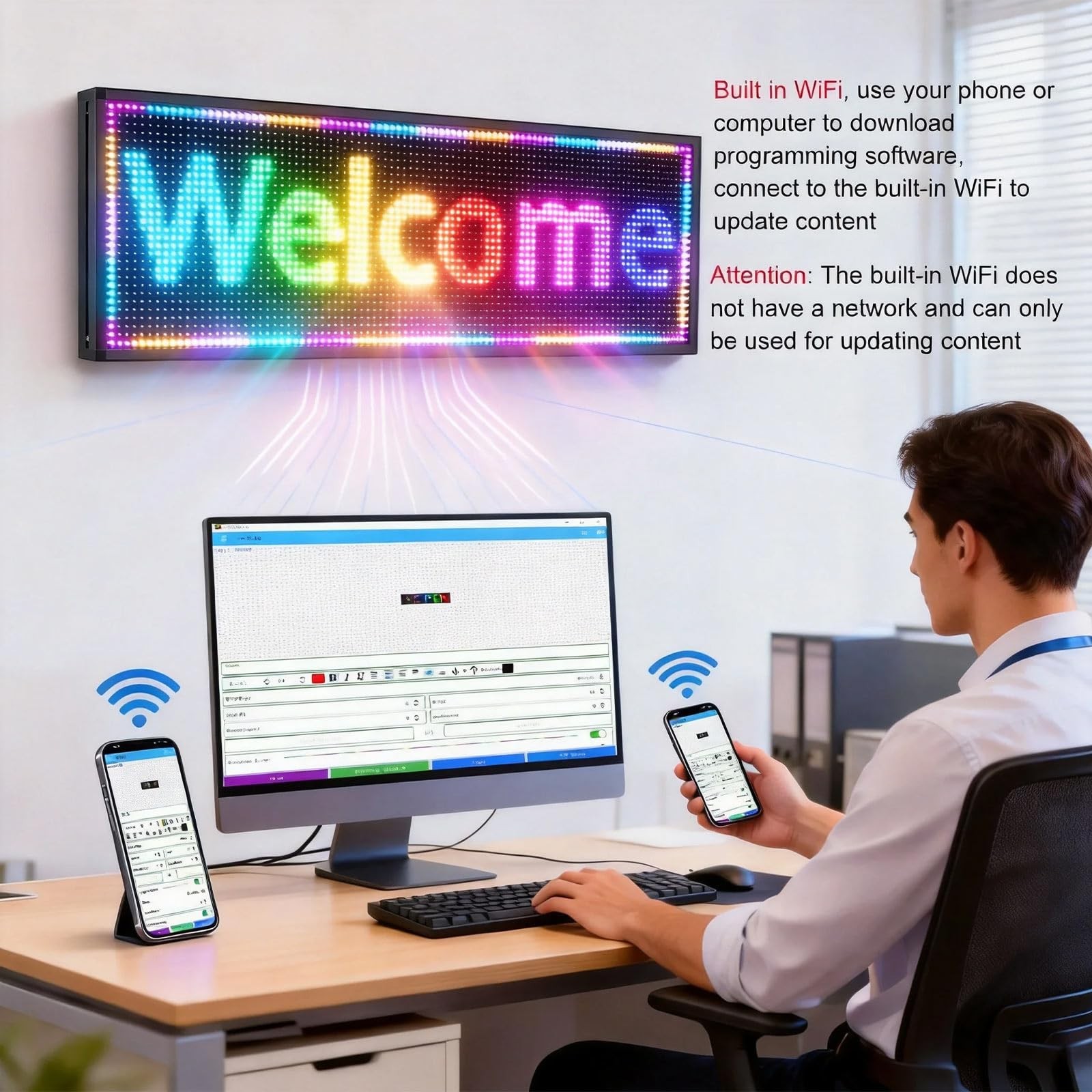 JINBLIZZARD 39″×14″ Programmable Led Sign – Scrolling for Business Ads