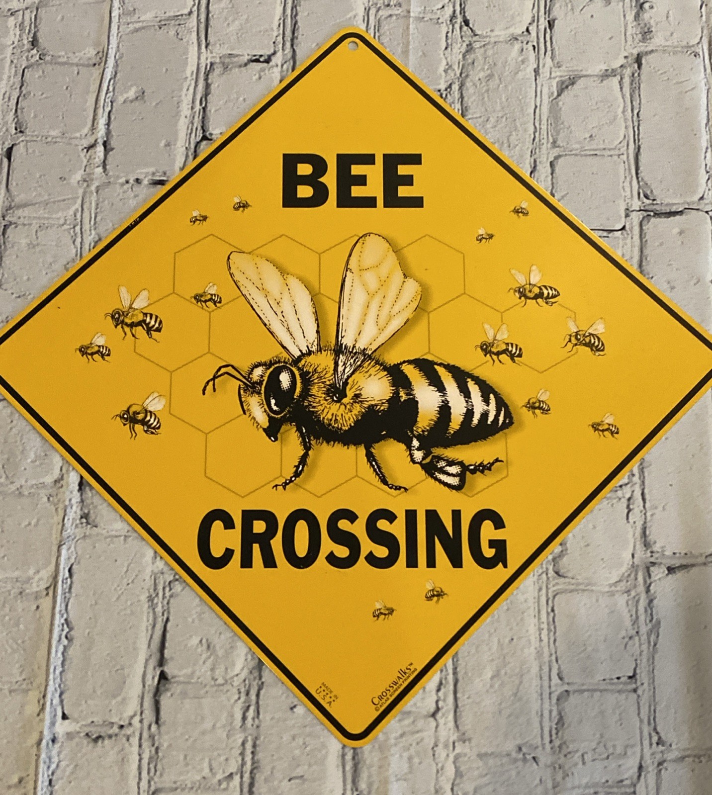 Bee Vintage Yellow Crossing METAL Sign Xing Rustic hive bumble keeper honey Farm