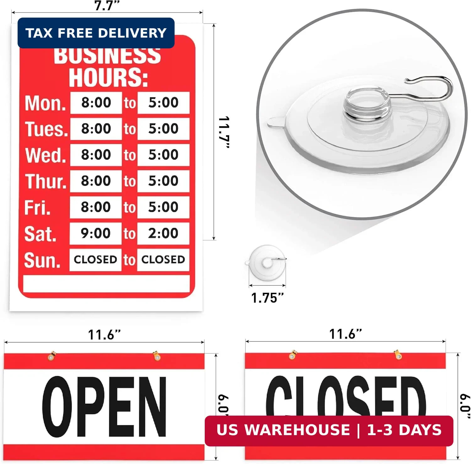 2 Pack Business Hours Sign Open Closed Glass Door Customizable Store Hours Sign