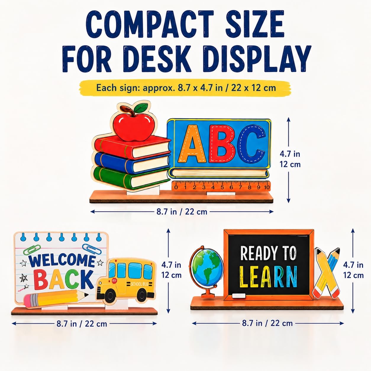 3Pcs Back to School Decorations, Wooden Double Sided Table Sign Set, First Da…