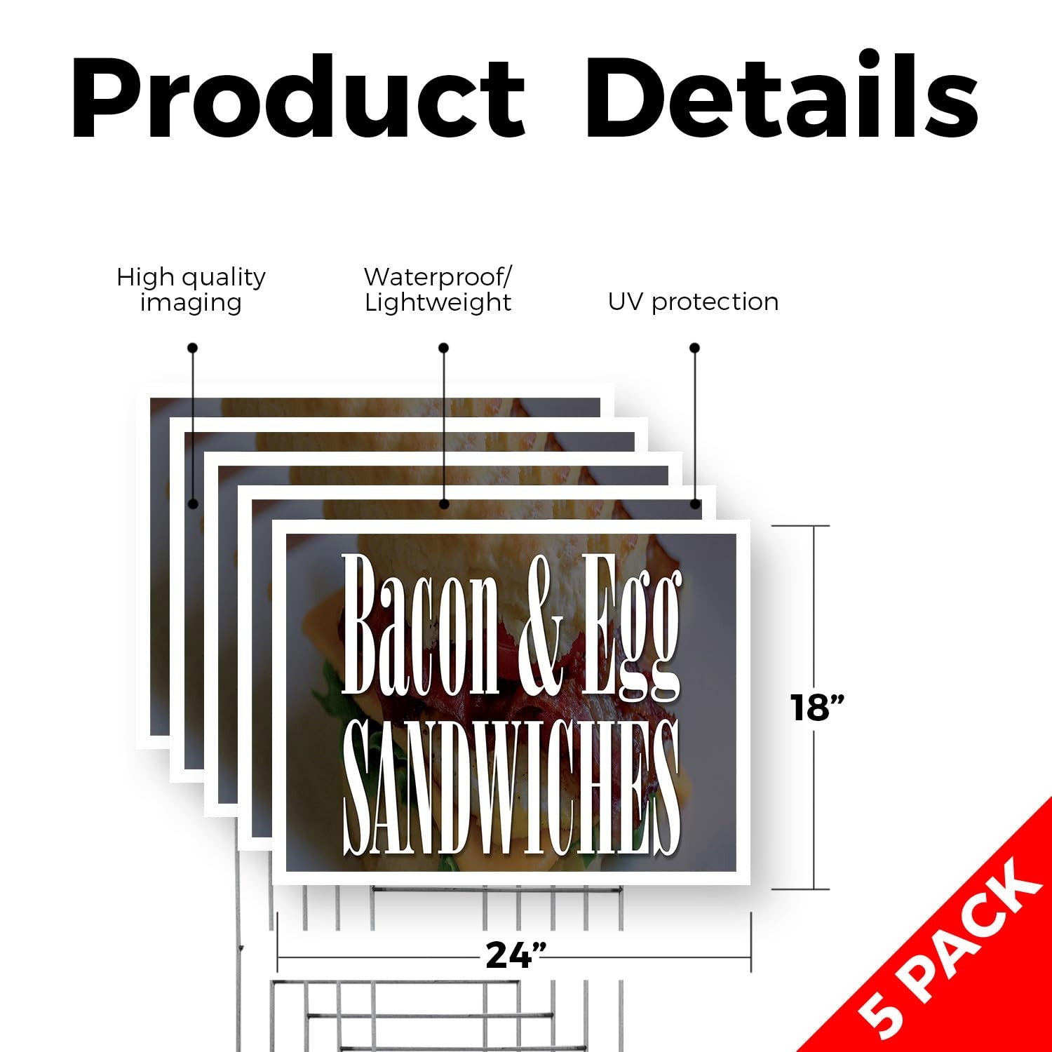 Signmission Egg Sandwiches Yard Sign 5 Pack Of 18 Inch X 24 Inch Single Sided