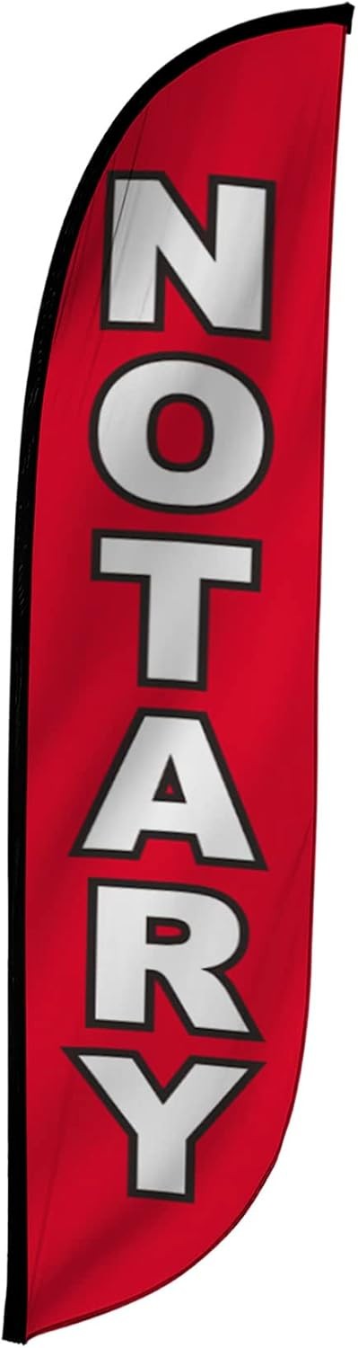Notary Feather Flag Swooper Banner 12 ft x 2.5 ft vertical red white black
