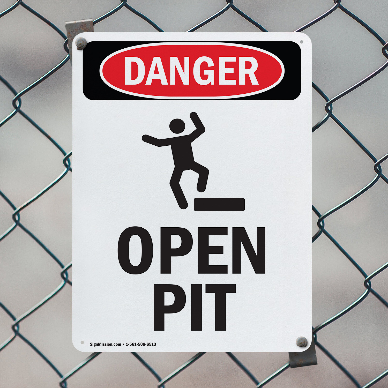 (2 Pack) Open Pit OSHA Danger Sign Decal Metal Plastic