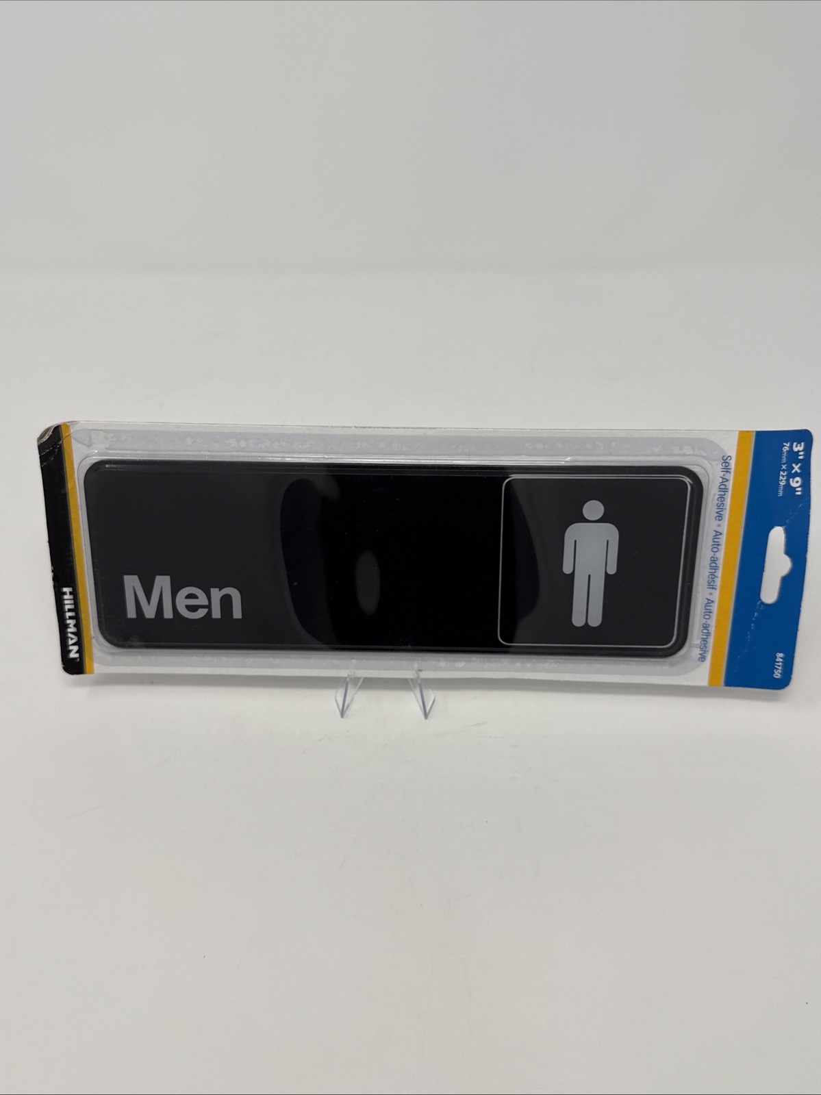 Hillman 841750 Men’s Restroom Sign 3″x9″ Plastic Men Symbol Bathroom Black/White
