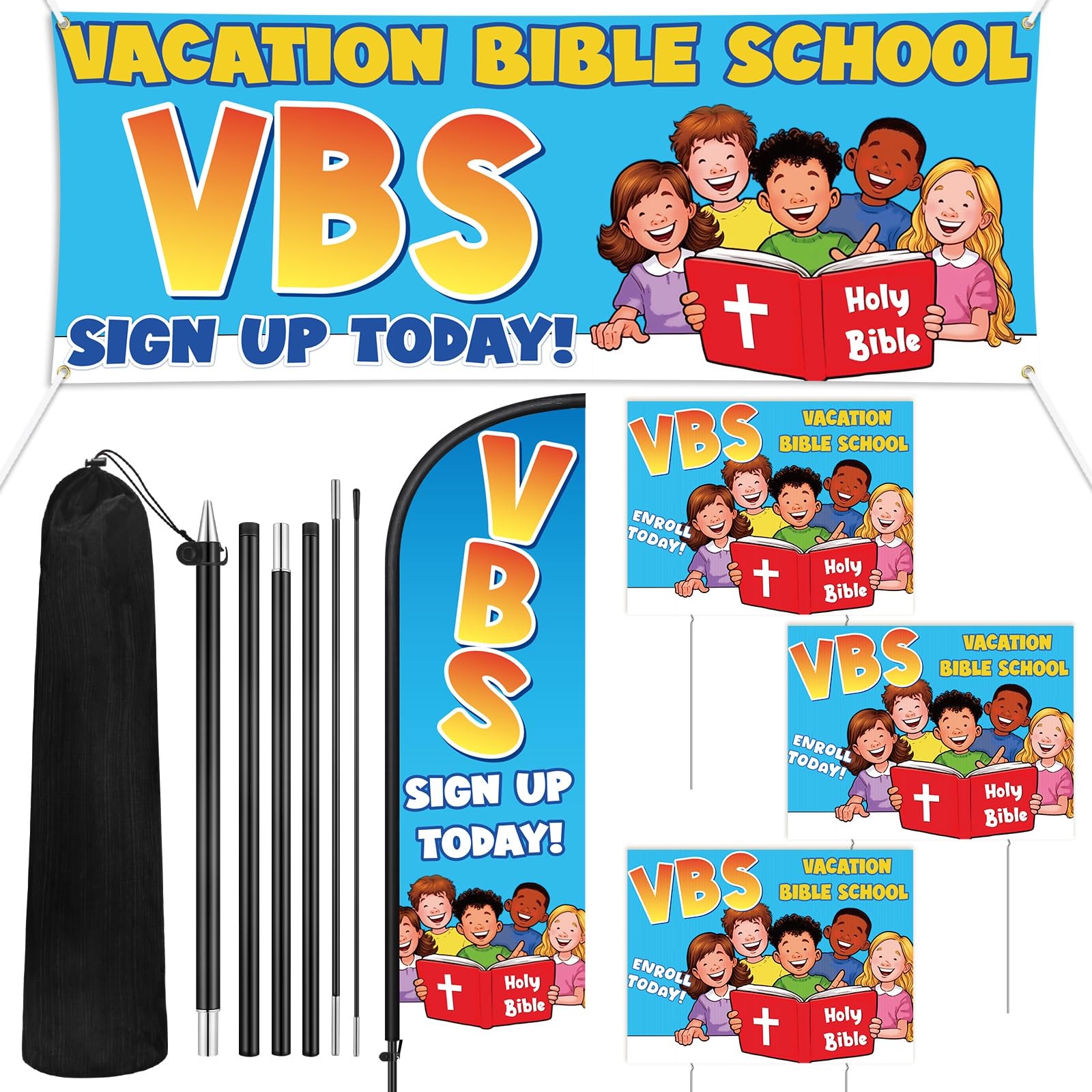 Hahafelt 5 Pcs Vacation Bible School Stand Decor Kit Swooper Feather Flag Pole