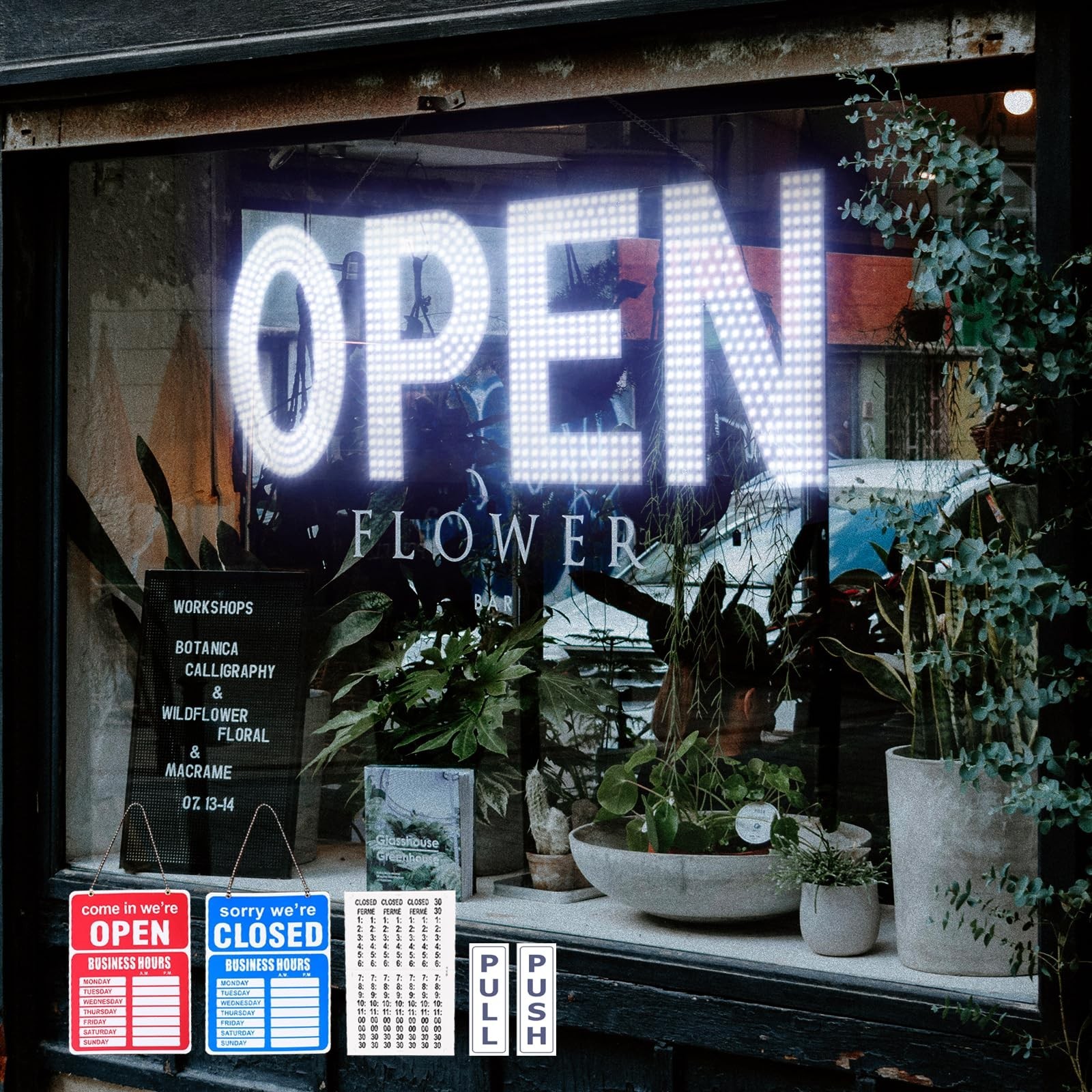 LED Open Signs for Business, 40″x14″ Dimmable Large LED Open Light Up Sign wi…