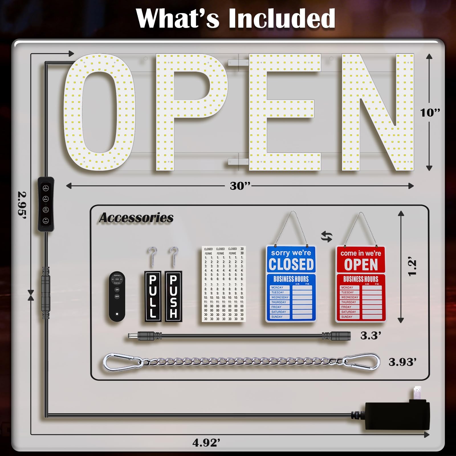 Open Signs for Business, 30″x10″ Ultra Bright LED Open Sign, Remote Control D…
