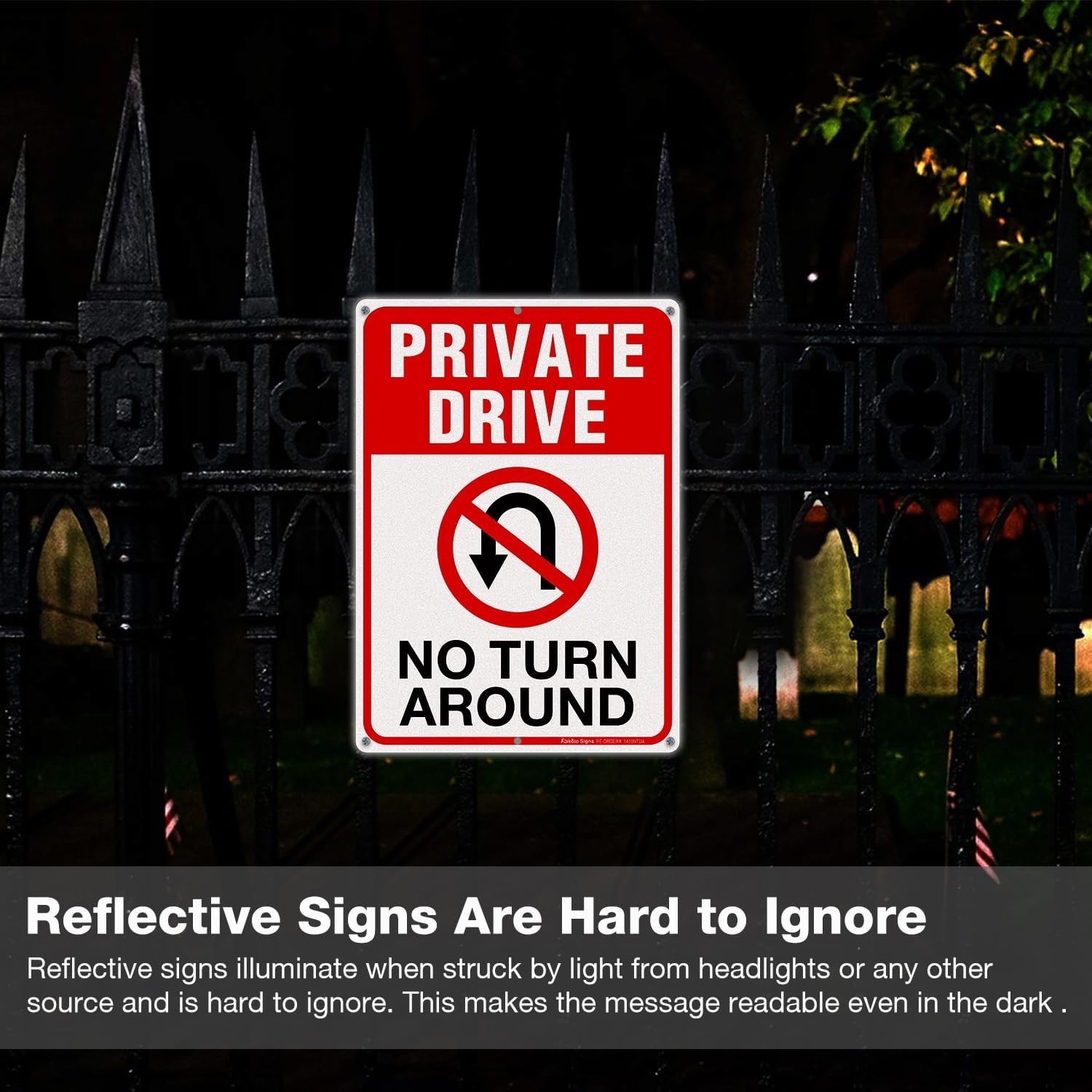 Driveway Sign No Turn Around Reflective Aluminum Outdoor Indoor 14×10 In 2 Pack