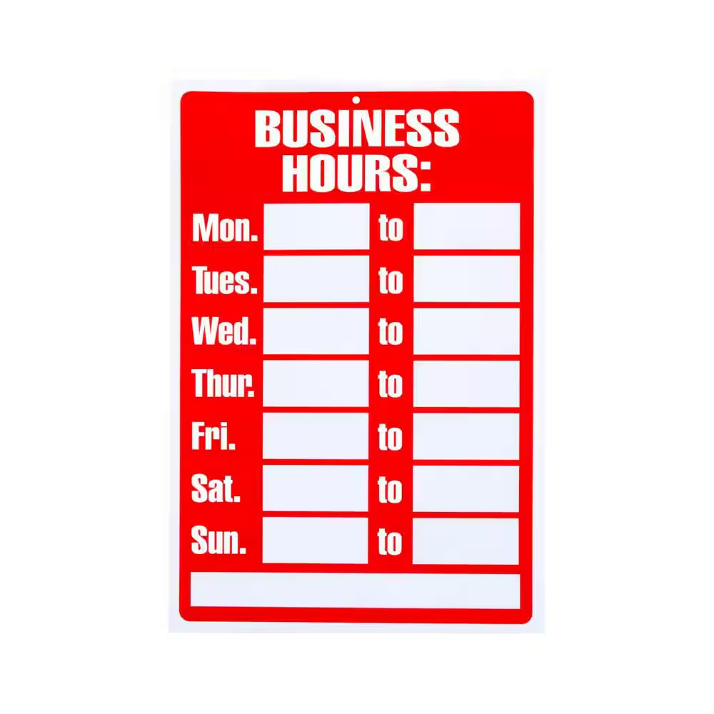8 in. x 12 in. Plastic Business Hours Sign