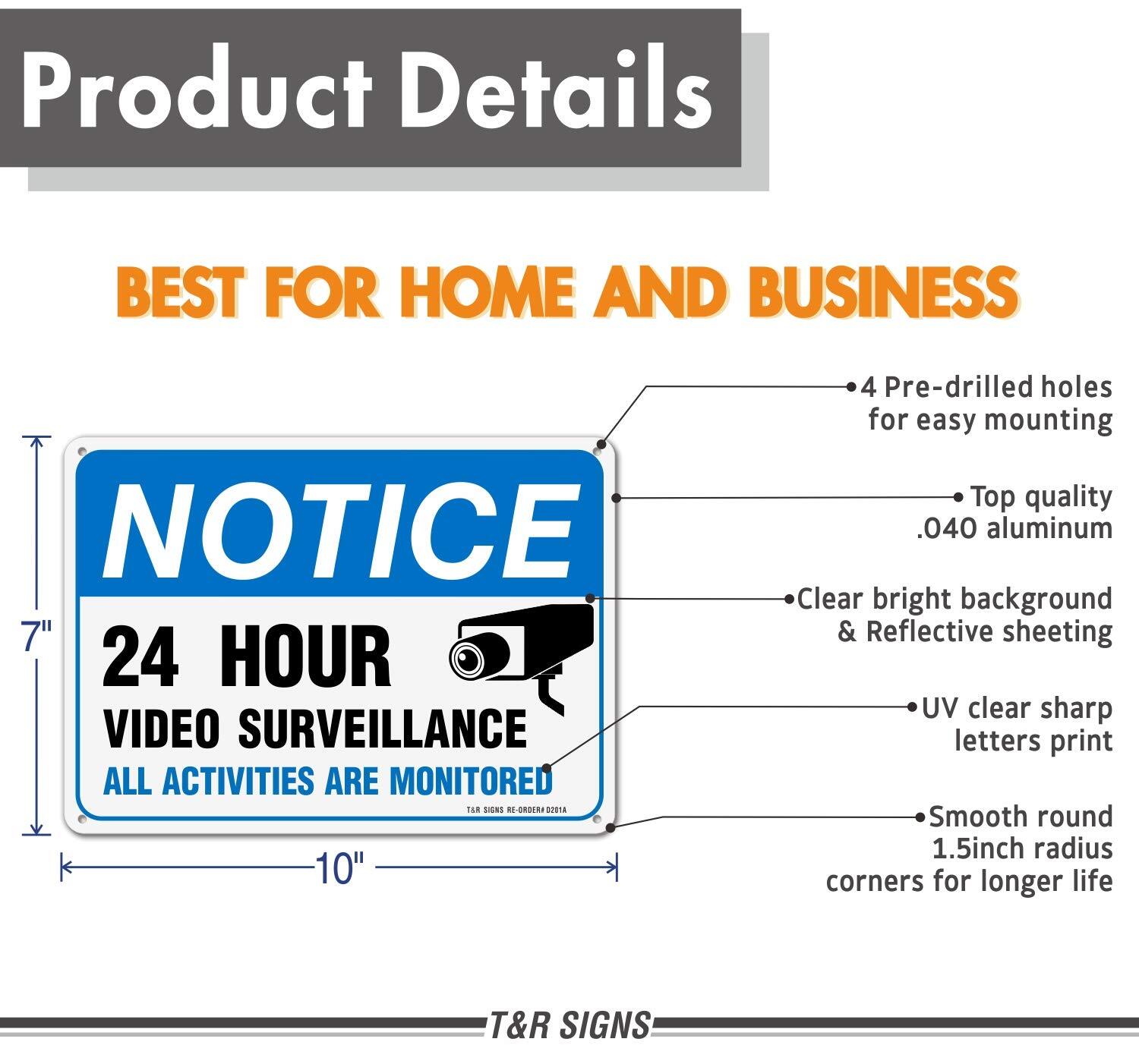 2 Pack Reflective Warning Sign 24 Hour Video Surveillance Sign