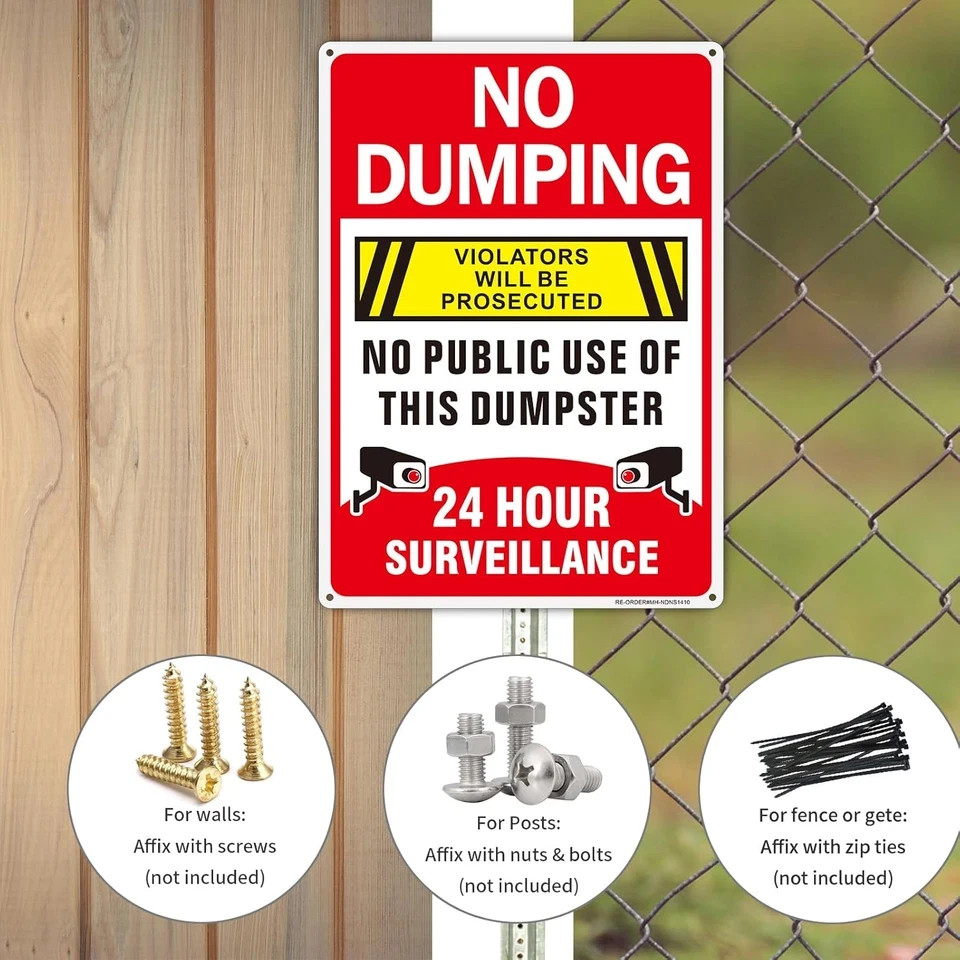 No Dumping Signs-2 Pack, 14X10Inch Aluminum No Public Use of Dumpster Sign, No I