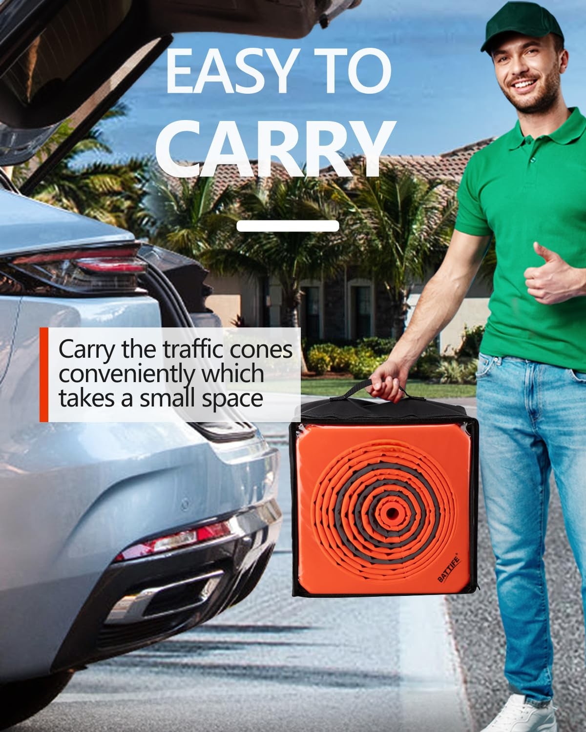 BATTIFE [4 Pack] 36 Inch Collapsible Traffic Safety Cones, 36inch, Orange