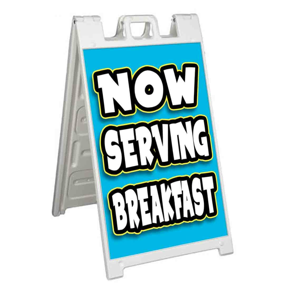 NOW SERVING BREAKFAST Signicade 24×36 Aframe Sidewalk Sign Banner Decal FOOD
