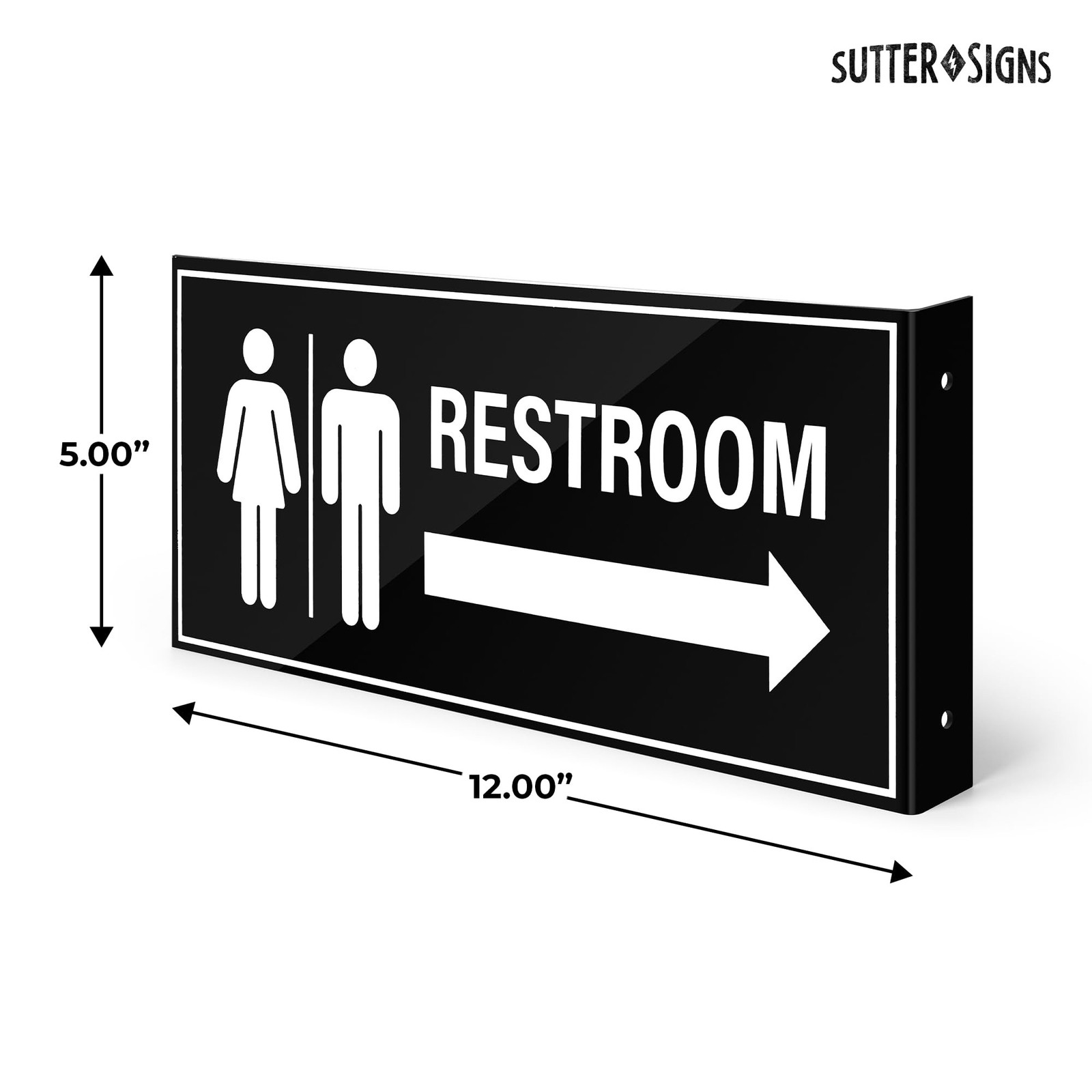 2pk Restroom Sign with Arrow | Wall Mounted Projecting Double Sided Unisex Re…