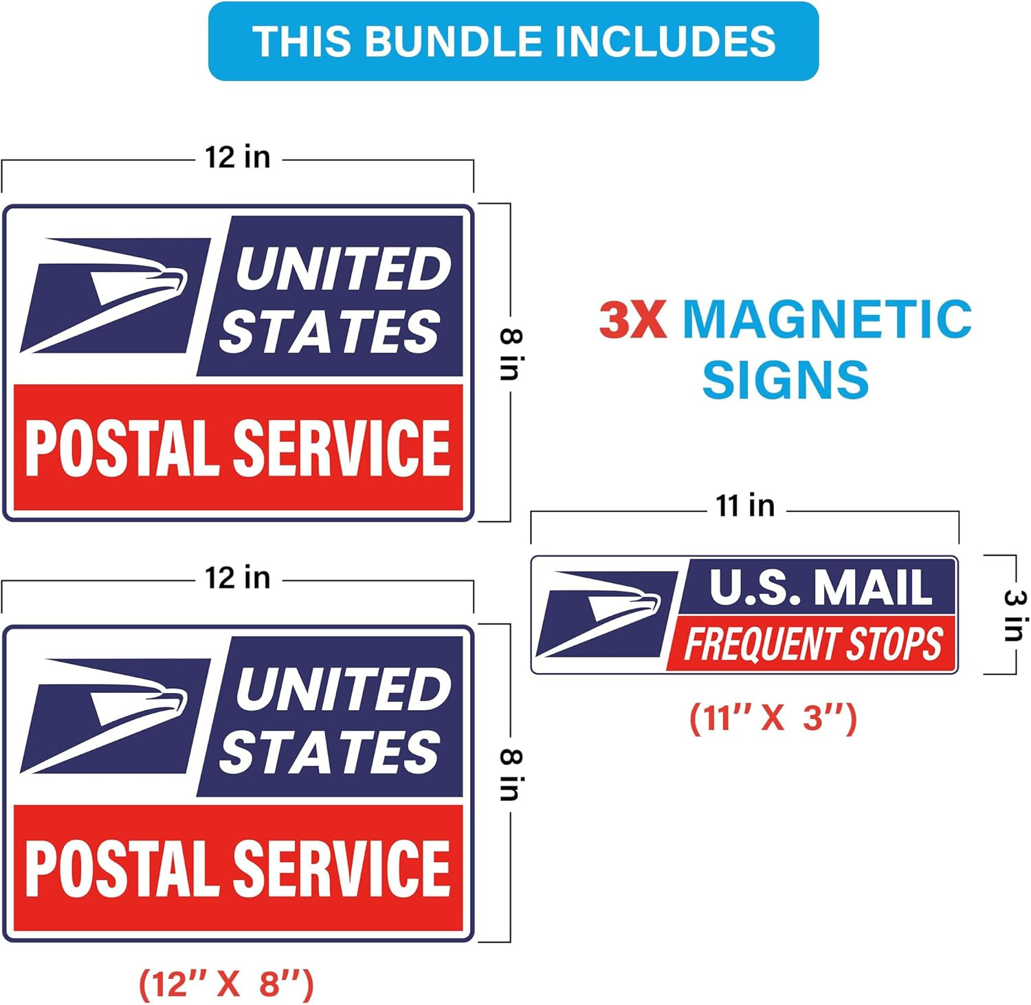 (3 Pack) Reflective U.S. Mail Delivery Magnetic Signs for Rural Carrier – 2 Larg