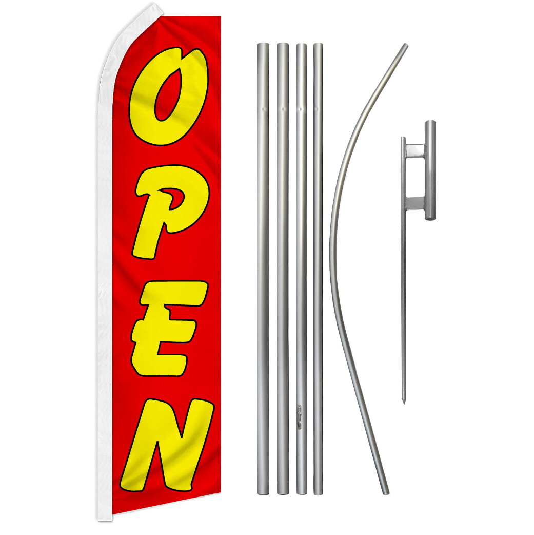 Open Advertising Swooper Feather Flutter Flag & Pole Kit Now Open YW/RD