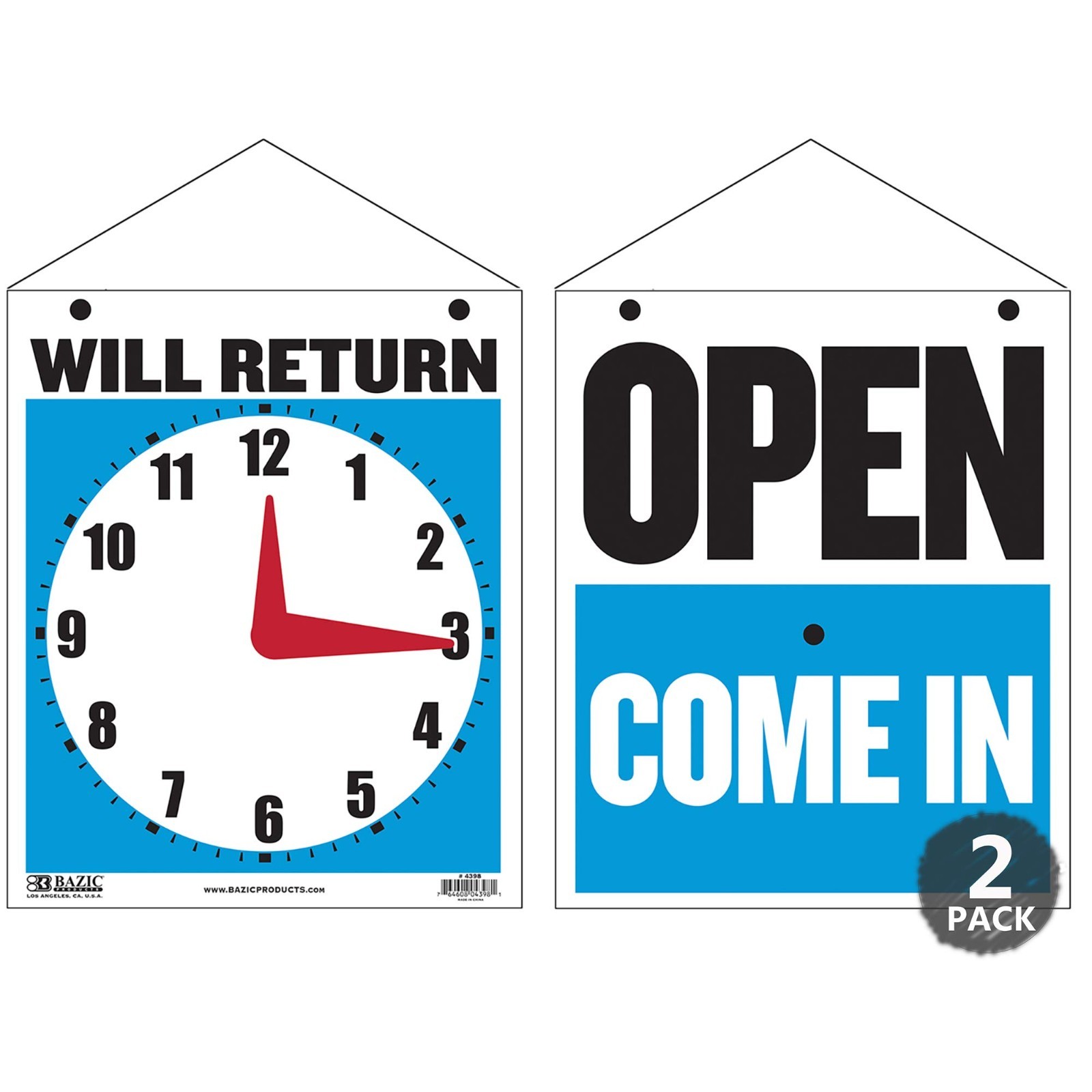 Movable Clock Hands Return/Open Sign 7.5×9 in – 2-Pack for Business Hours