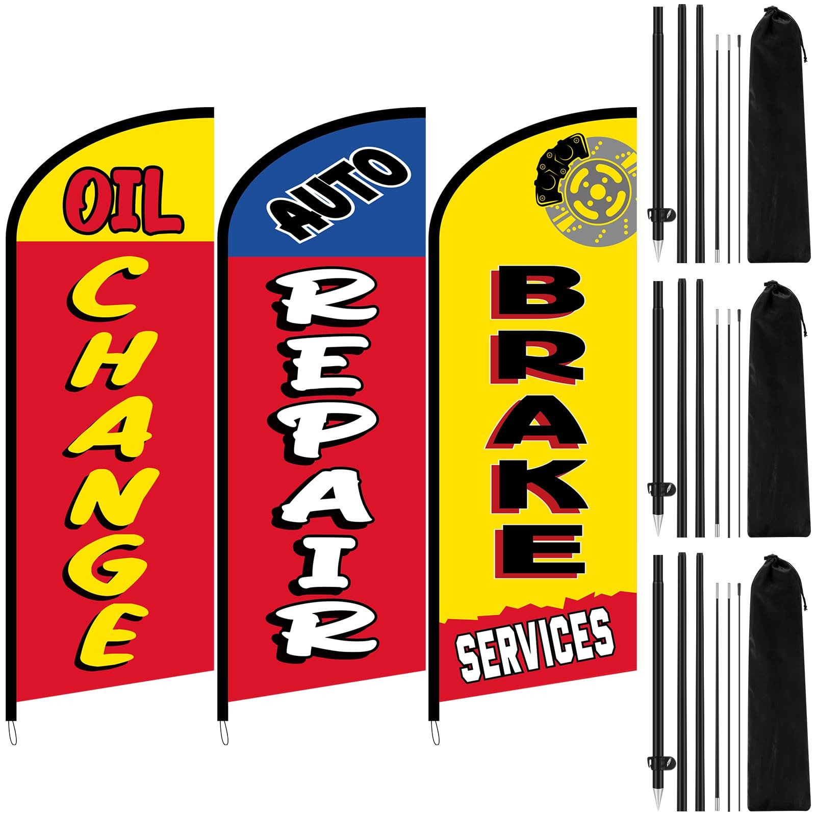 3 Sets Auto Repair Feather Flag with Pole Kit 7 ft Large Advertising Flags fo…
