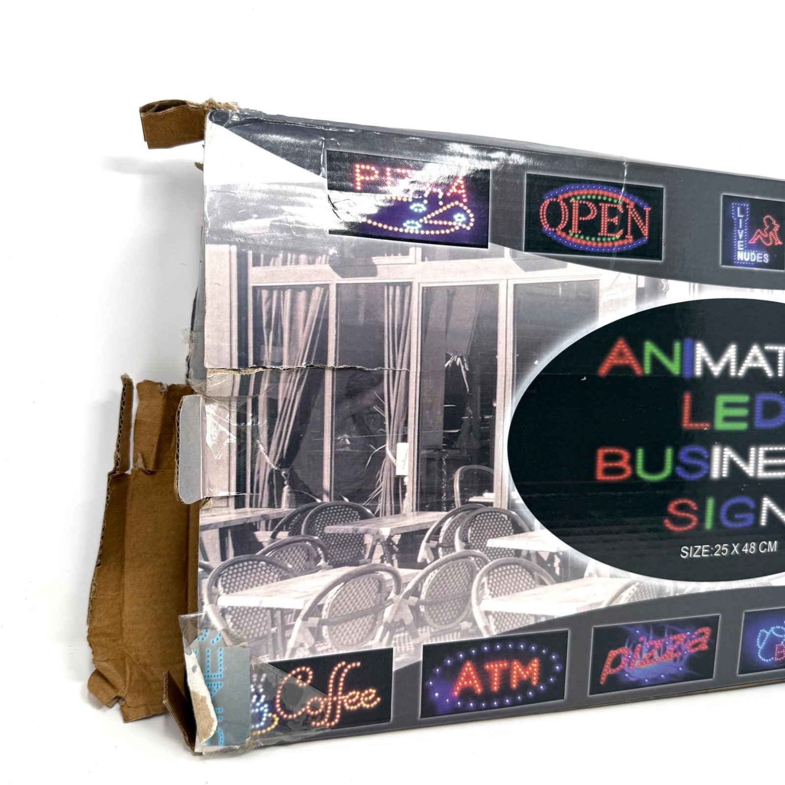 Animated LED Open Sign Oval Blue Red Flashing Business Storefront 25x48cm AC