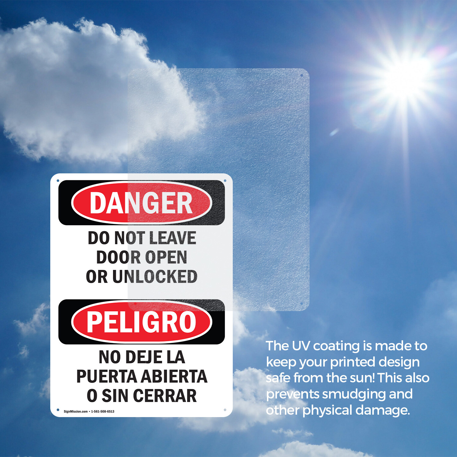 (2 Pack) Do Not Leave Door Open Or Unlocked Bilingual OSHA Danger Sign Decal