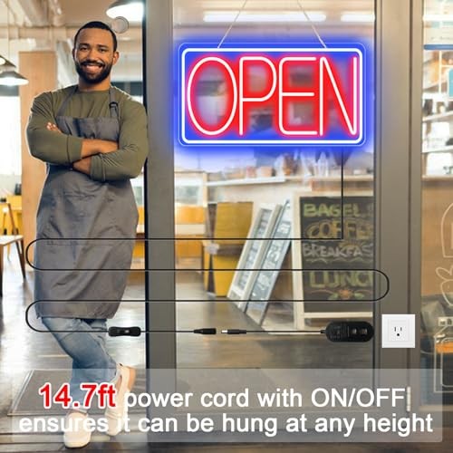 16.5″ X 9″ LED Neon Open Signs for Business -12V/2A Ultra Bright Sign Restaurant