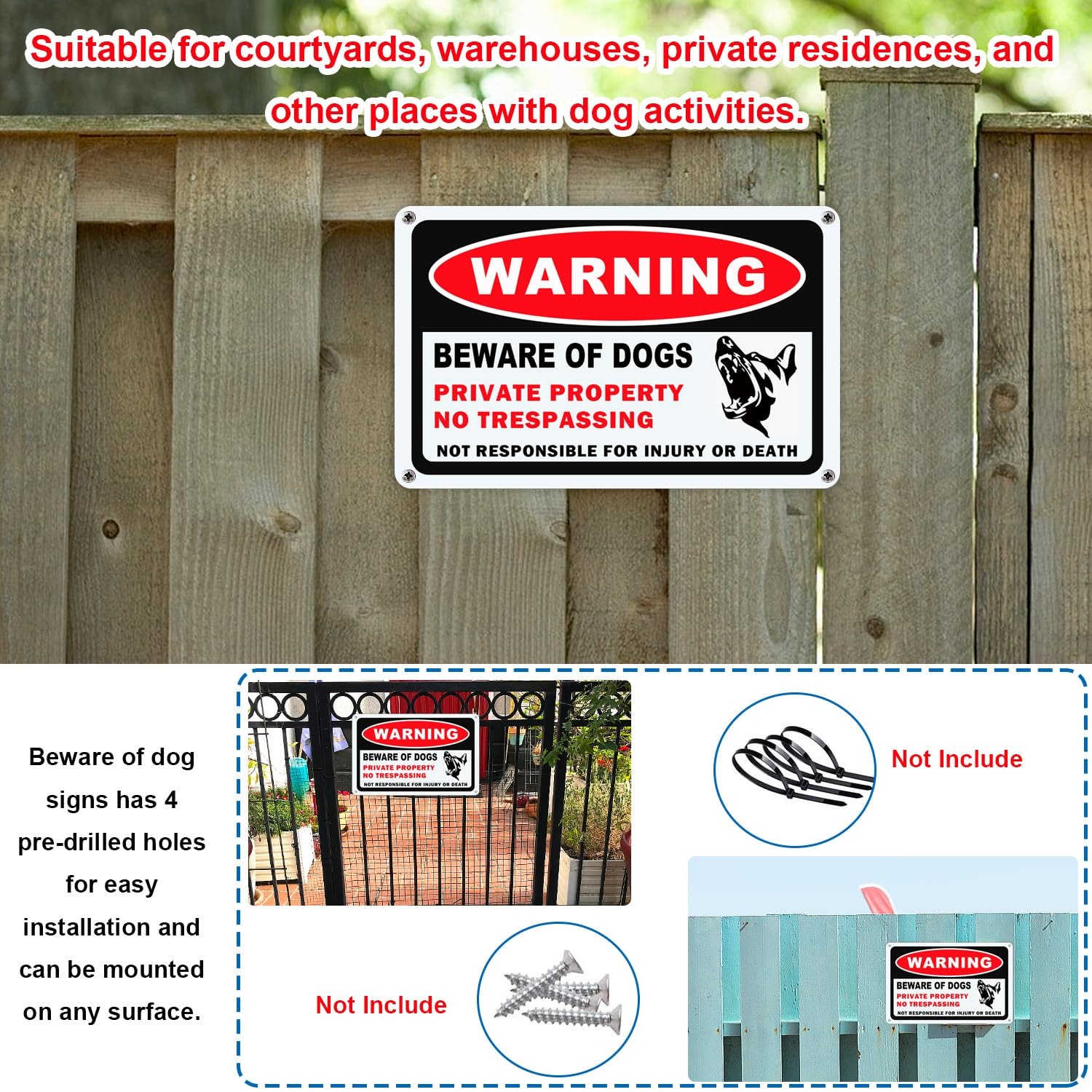 3 Pack Beware of Dog Signs for Fence – 10×7 Inch, Rust Free Aluminum, Reflective