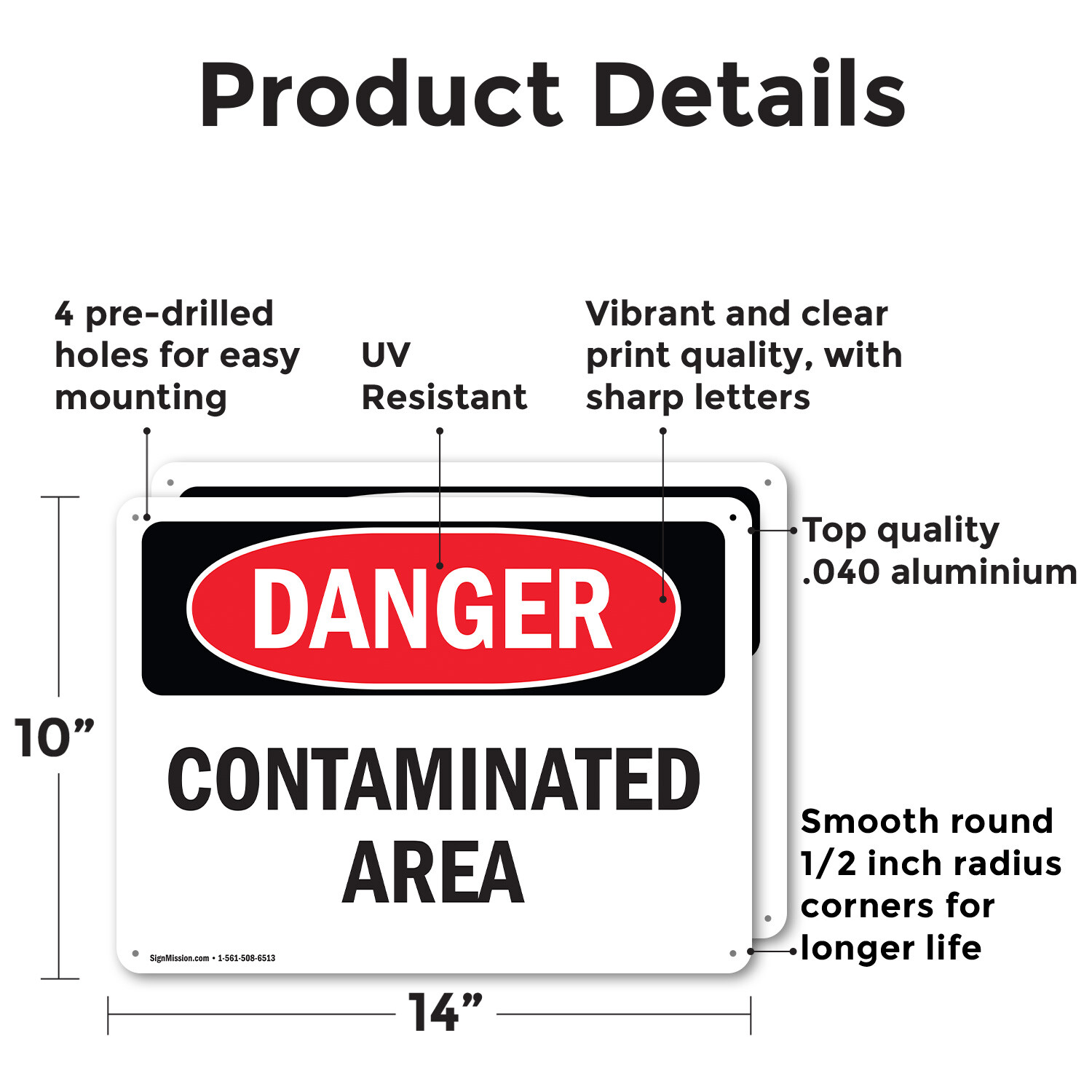 (2 Pack) Contaminated Area OSHA Danger Sign Decal Metal Plastic