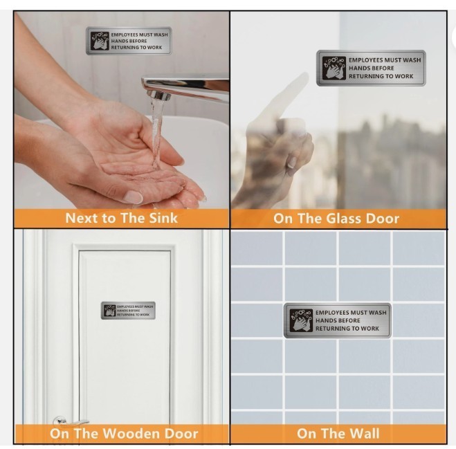 4 Pack Employees Must Wash Hands Sign Aluminum Self Adhesive 9×3
