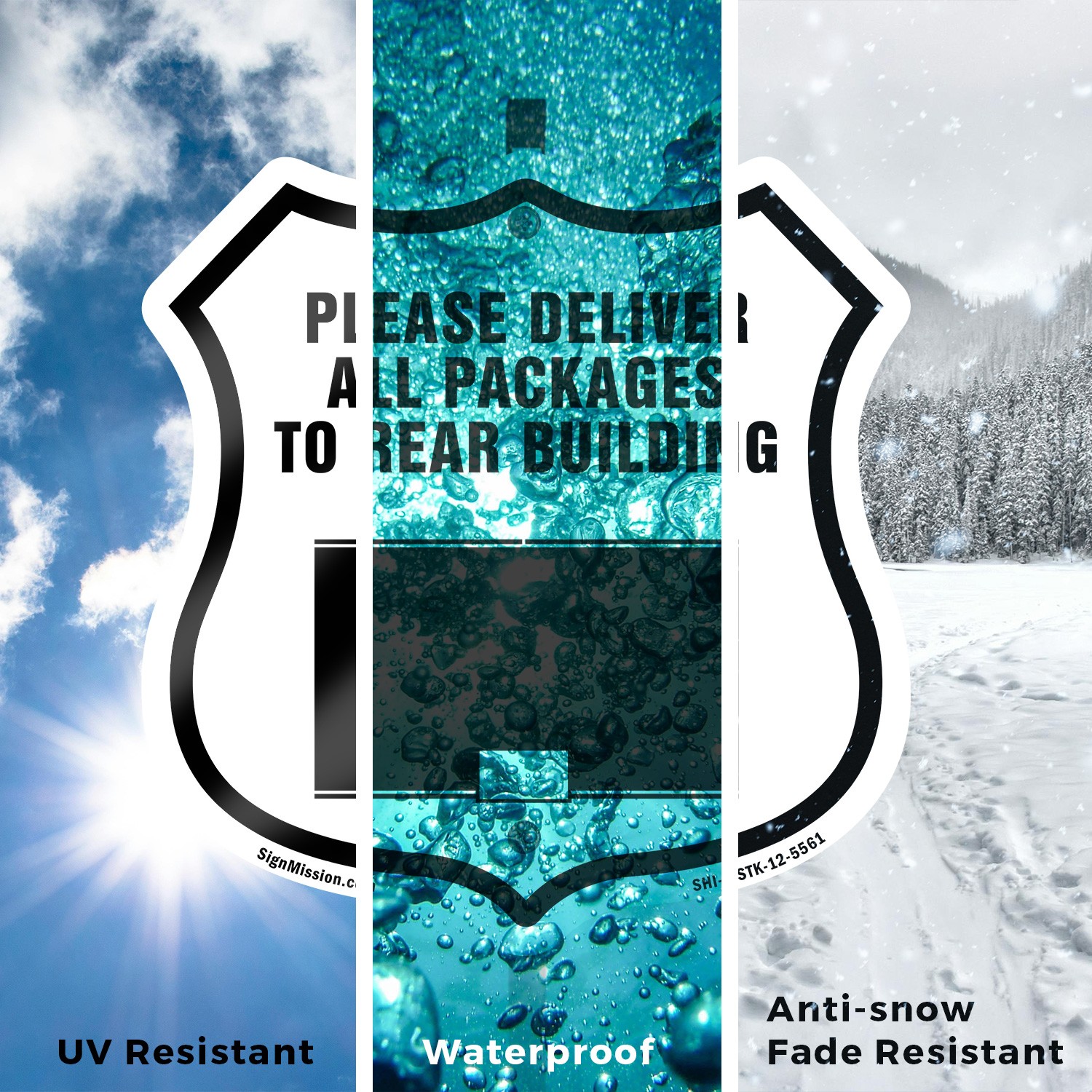 Please Deliver All Packages To Rear Shield Shaped Sign With Stake