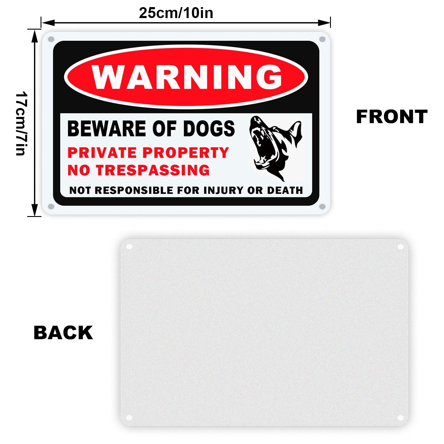 3 Pack Beware of Dog Signs for Fence – 10×7 Inch, Rust Free Aluminum, Reflective