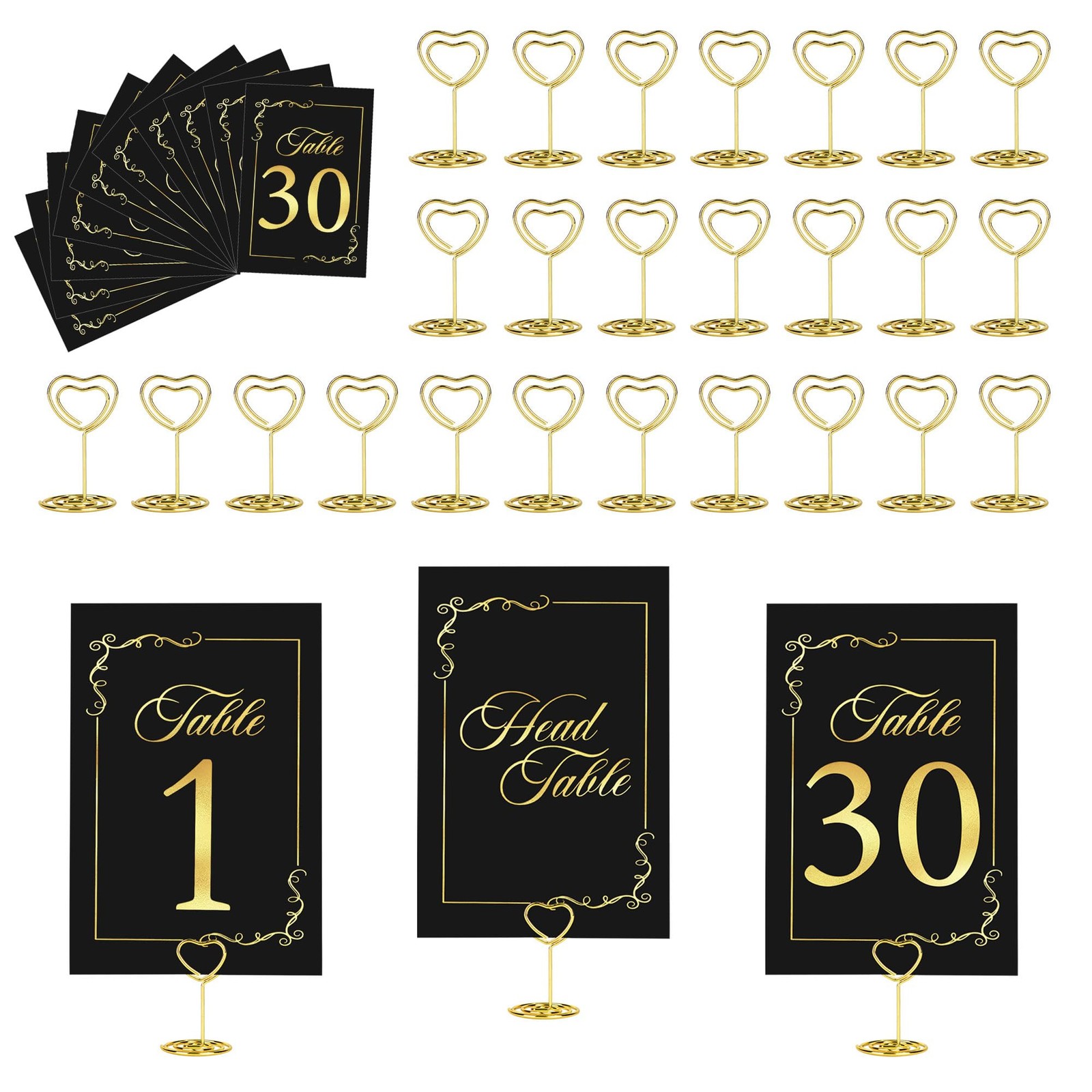 31 Sets Wedding Table Number Holders, Black Gold, Metal, Rectangular Pedestal…