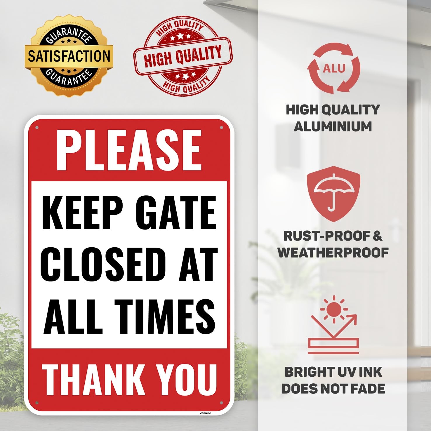 2PC Please Keep Gate Closed Sign, 10 x 7 Inches – Aluminum
