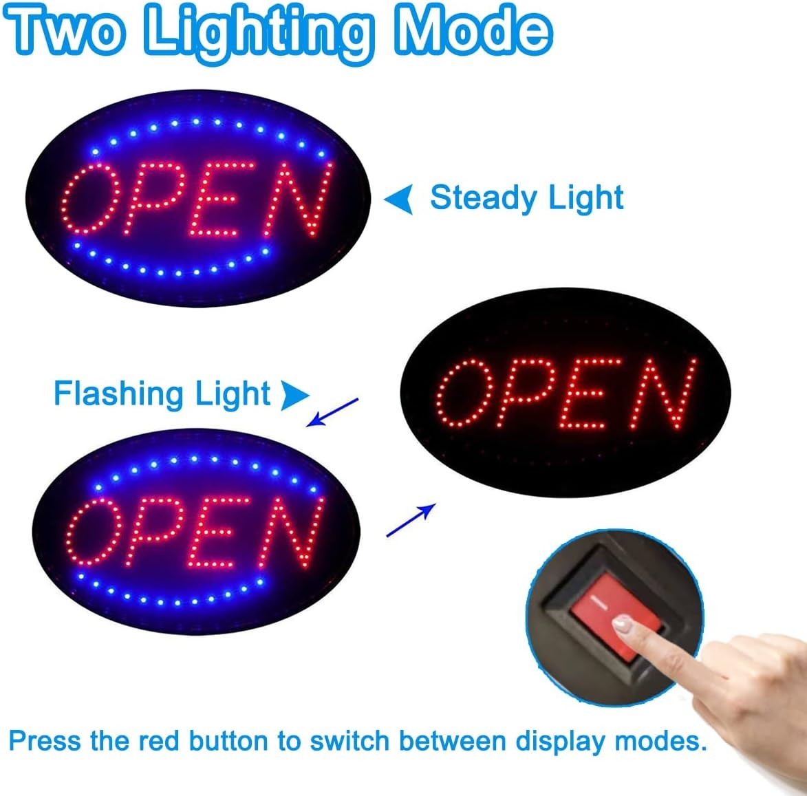 19″X 10″ Large LED Open Sign with Remote Control High Bright Visibility Business