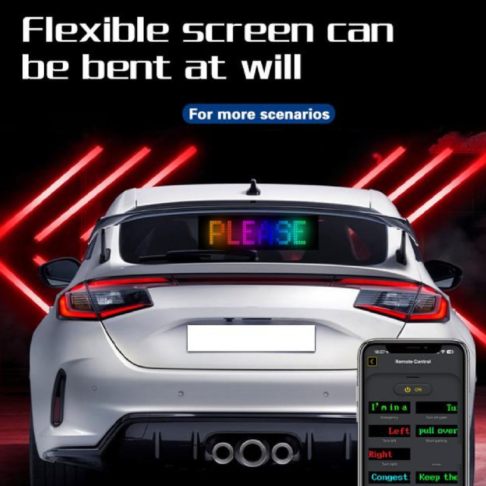 LED Car Sign Professional 13.7×4.0inch Thin Waterproof Scrolling Programmab IFZL