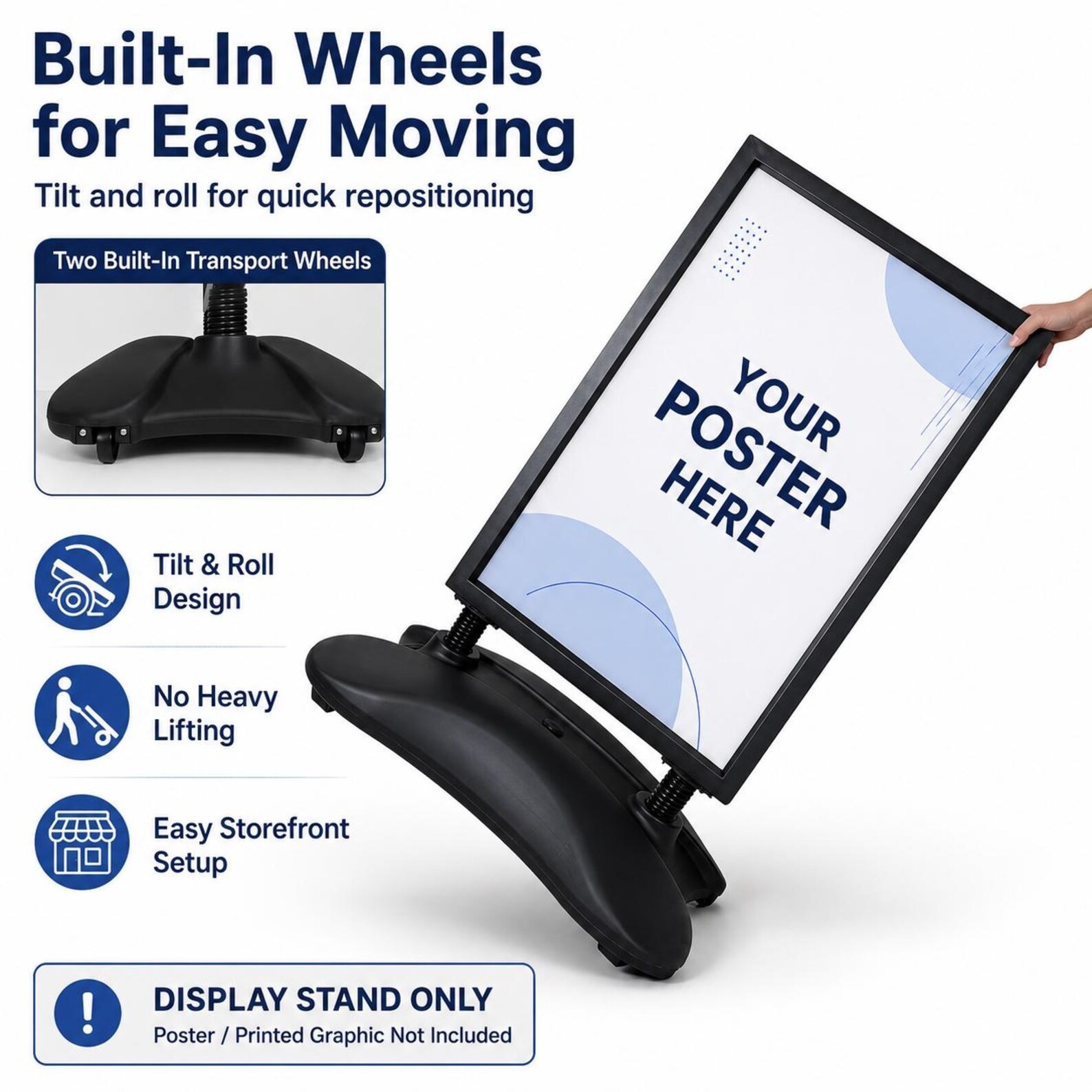 24″x36″ Water Base Sidewalk Sign Holder with Wheels, Outdoor Poster Stand