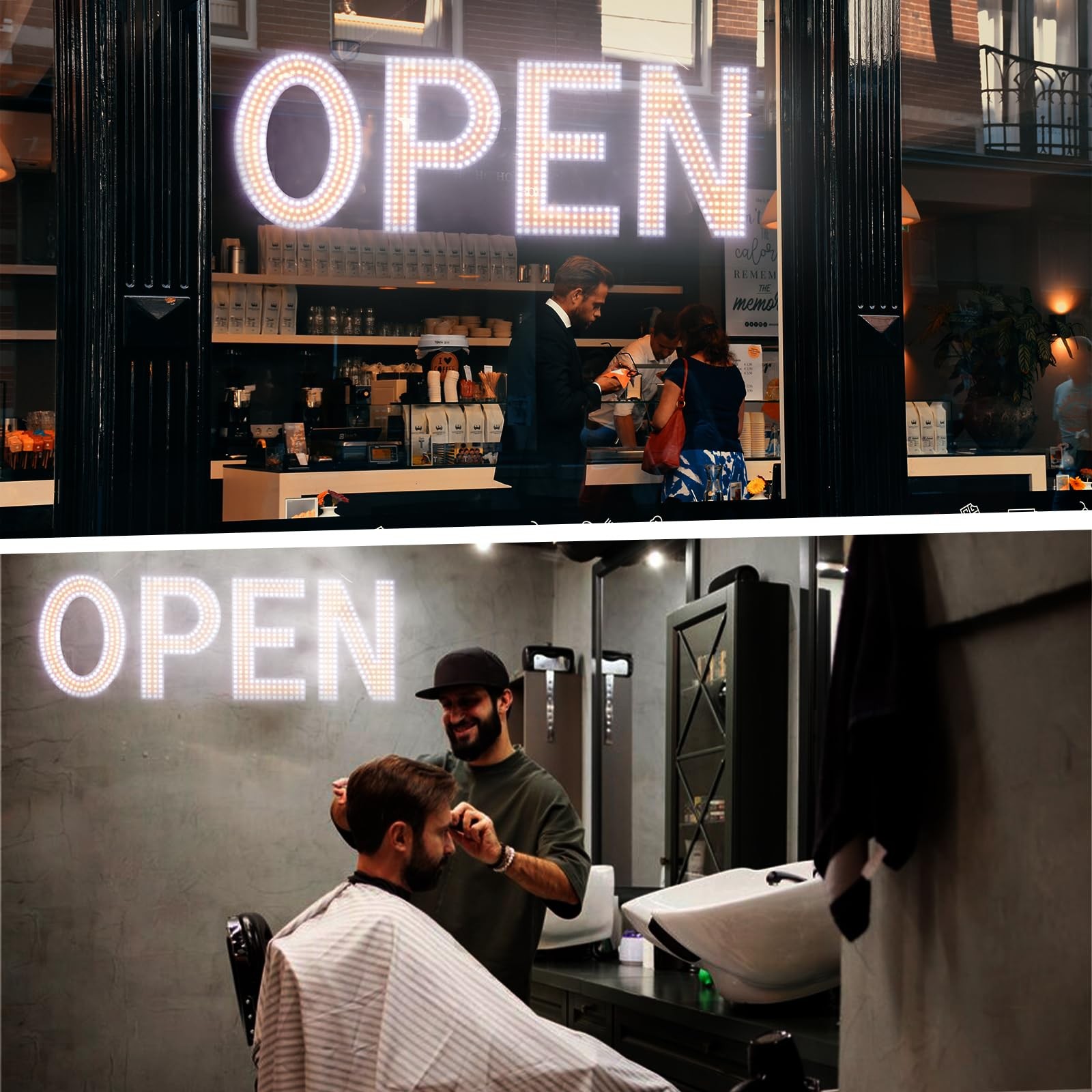 Dimmable LED Open Sign 40″x14″ with Hanging for Cafe, Store, Bar, Salon, Hotel