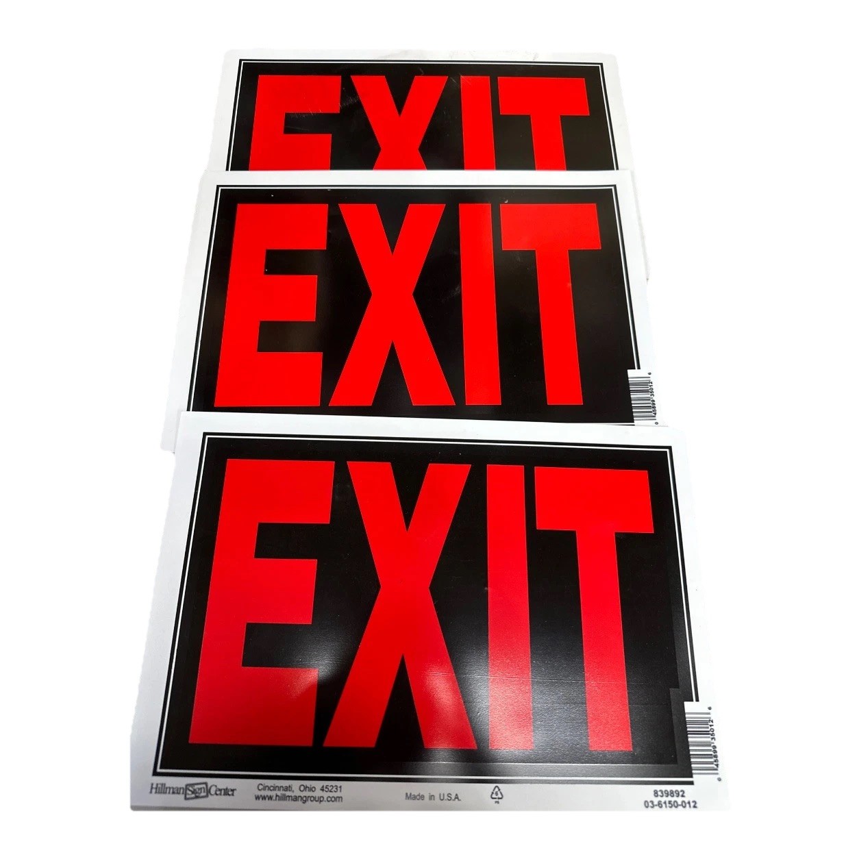 Hillman 839892 Exit Sign, Black and Red Plastic, 8×12 Inches 3 Pack {51}