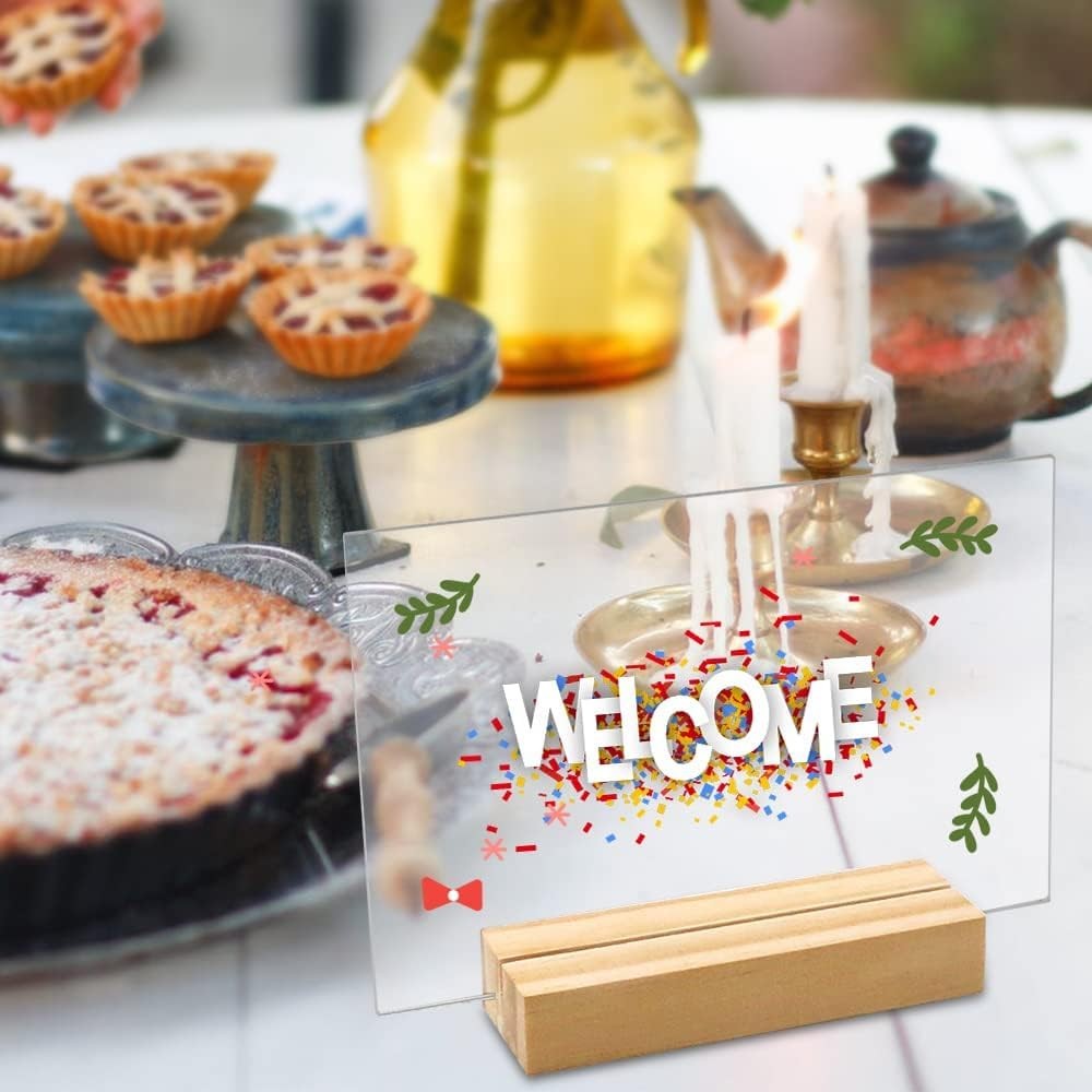 8 Pack 5 x 7 Inch Blank Clear Acrylic Table Displays with Wooden Stands – Ide…